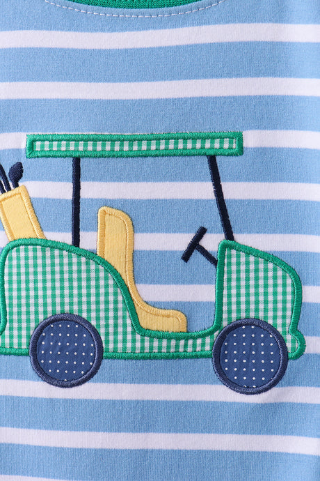 Blue stripe golf cart applique shorts set