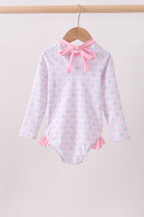 Pink floral print ruffle rashguard