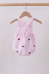 Pink stripe watermelon embroidery seersucker ruffle bubble