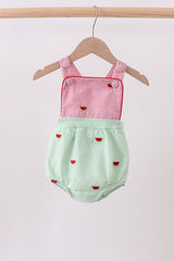 Red stripe watermelon embroidery seersucker bubble