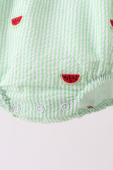 Red stripe watermelon embroidery seersucker bubble