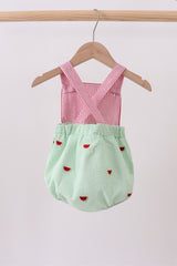 Red stripe watermelon embroidery seersucker bubble