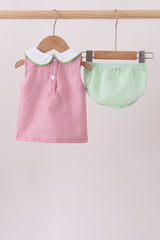 Red stripe watermelon embroidery seersucker bloomer set