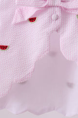 Pink stripe watermelon embroidery seersucker shorts set