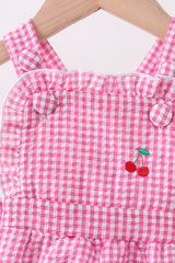 Pink cherry gingham ruffle bubble