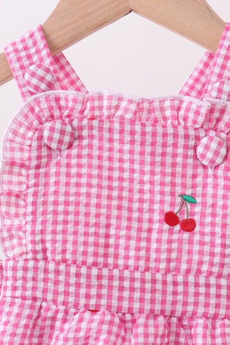Pink cherry gingham ruffle bubble