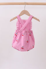 Pink cherry gingham ruffle bubble