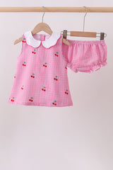 Pink cherry gingham bloomer set