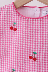 Pink cherry gingham shorts set