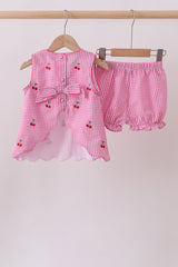 Pink cherry gingham shorts set