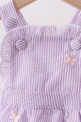 Purple seersucker butterfly embroidery ruffle bubble