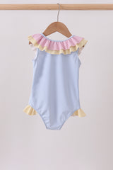 Colorblock crab embroidery ruffle swimsuit