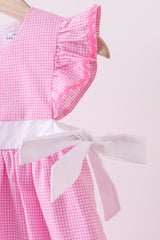 Pink bow gingham ruffle dress
