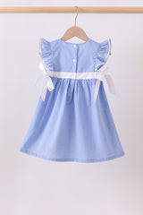 Blue bow gingham ruffle dress