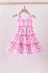 Pink gingham ruffle tiered dress