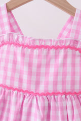 Pink gingham ruffle tiered dress