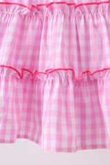 Pink gingham ruffle tiered dress