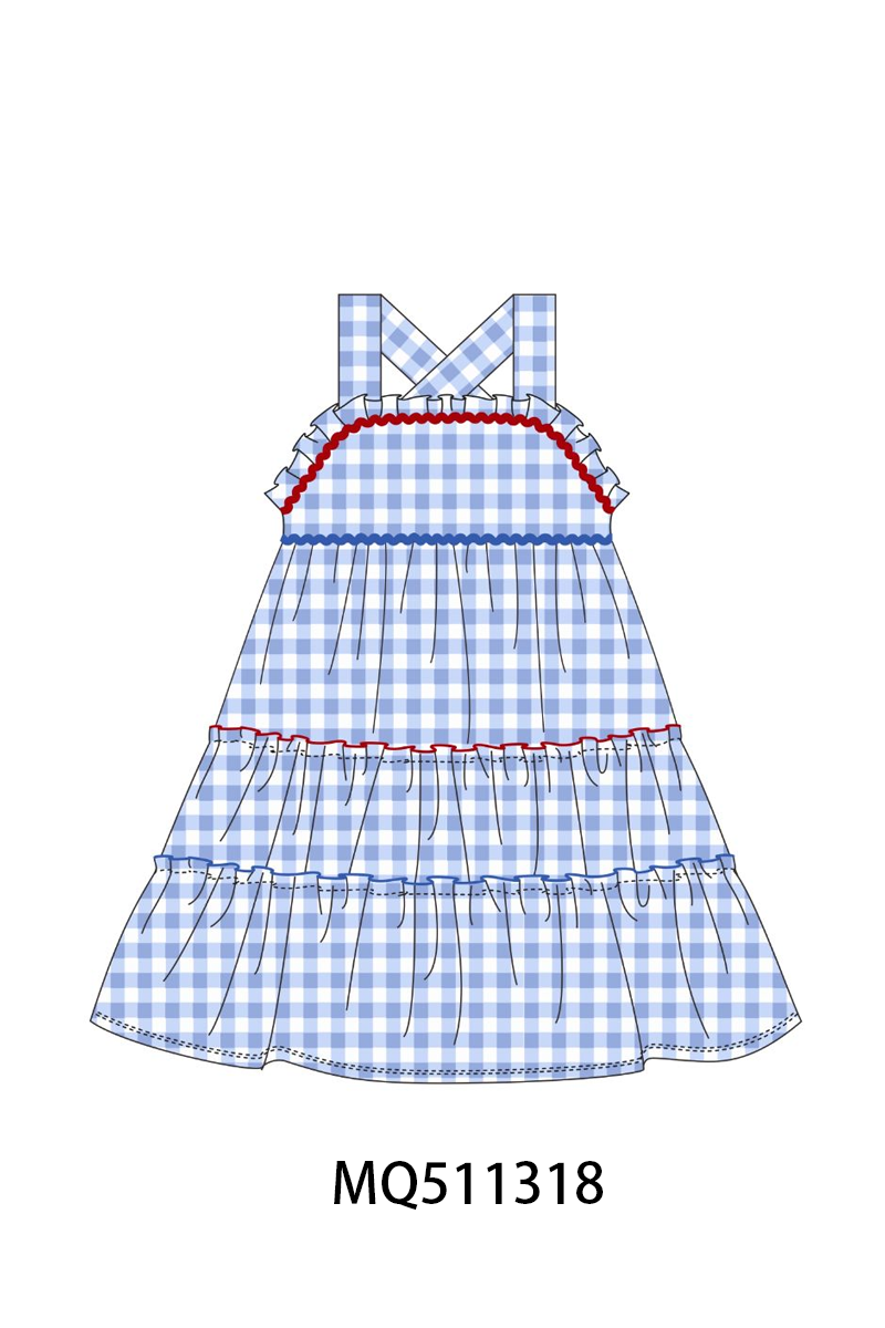 Blue gingham ruffle tiered dress – Honeydew USA