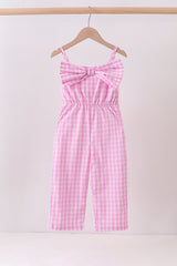 Pink bow gingham jumpsuit
