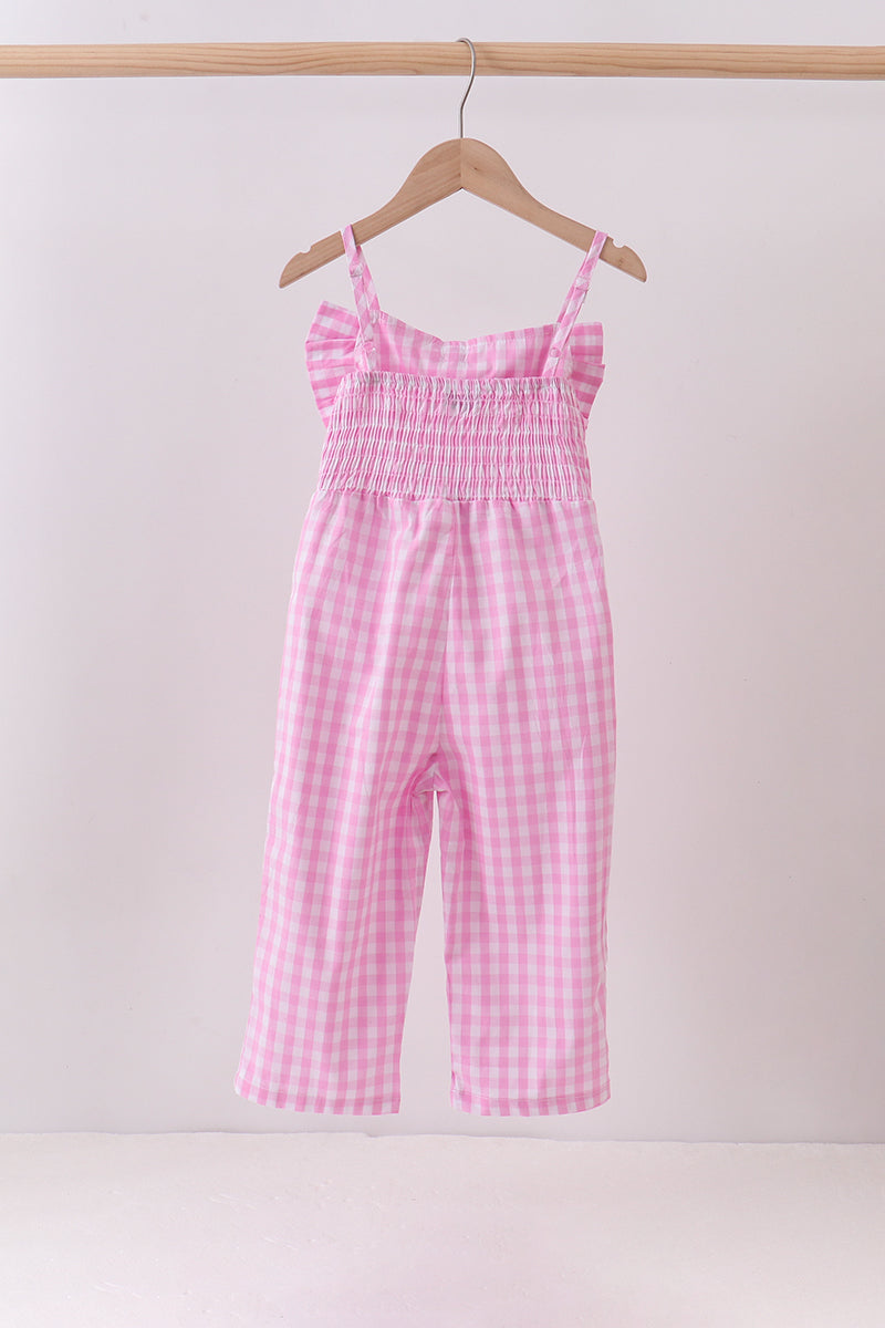 Pink bow gingham jumpsuit