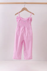 Pink bow gingham jumpsuit