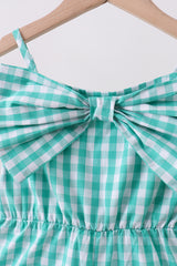 Green bow gingham jumpsuit