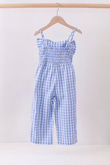 Blue bow gingham jumpsuit