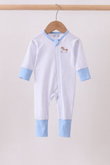 Blue dot horse embroidery romper