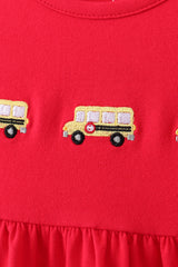 Red School bus Smocked Ruffle Shorts set