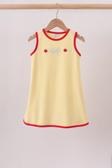 Scalloped Apple Embroidery Bow Dress