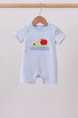 Blue Apple Pencil Embroidery Romper