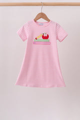 Pink Apple Pencil Embroidery Dress