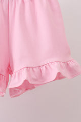 Pink Apple Pencil Embroidery Short Set