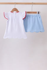 Blue Apple Applique Skorts Set