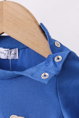 Royal blue puppy pumpkin embroidery romper