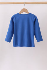 Royal blue puppy pumpkin embroidery top