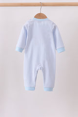 Blue stripe puppy embroidery romper