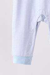 Blue stripe puppy embroidery romper