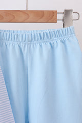 Blue stripe puppy embroidery pants set
