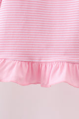 Pink stripe puppy embroidery ruffle pants set