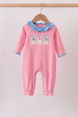 Pink puppy embroidery ruffle romper