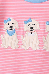 Pink puppy embroidery ruffle pants set