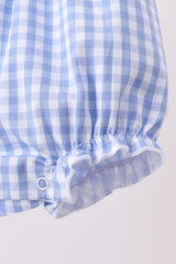 Blue gingham pumpkin embroidery bow bubble