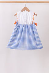Blue gingham pumpkin embroidery bow dress