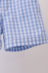 Blue gingham pumpkin embroidery shorts set