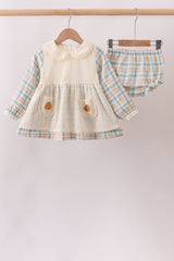 Cream pumpkin embroidery plaid bloomer set