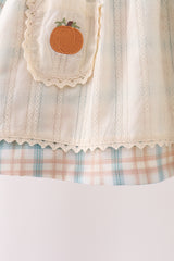 Cream pumpkin embroidery plaid bloomer set