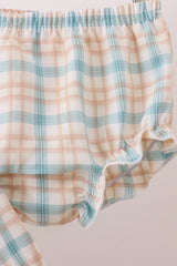 Cream pumpkin embroidery plaid bloomer set