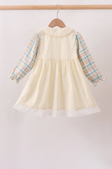 Cream plaid button dress