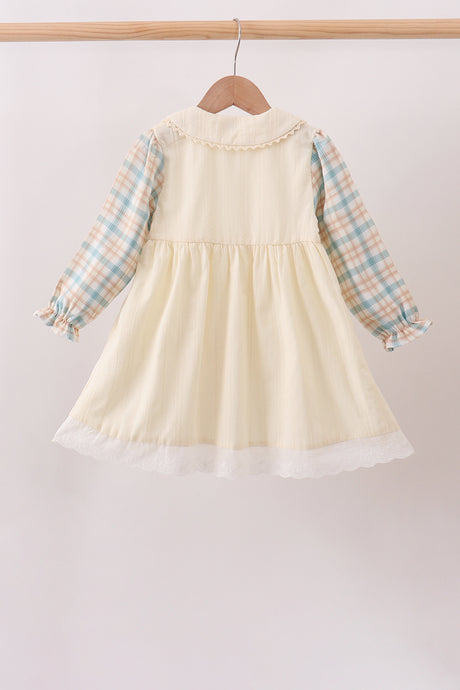 Cream plaid button dress